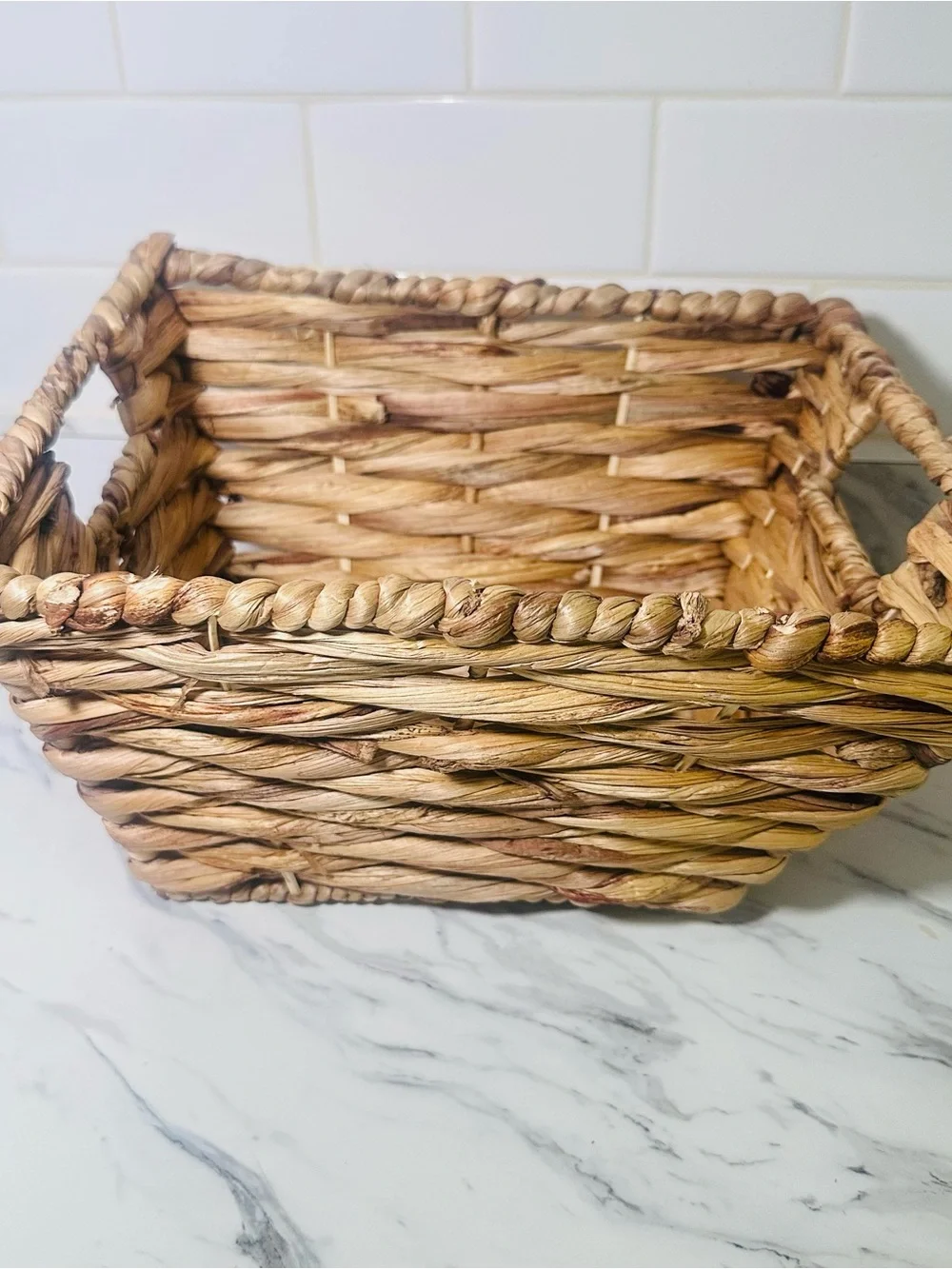 Handwoven Water Hyacinth Bath Storage Basket - Natural Brown
